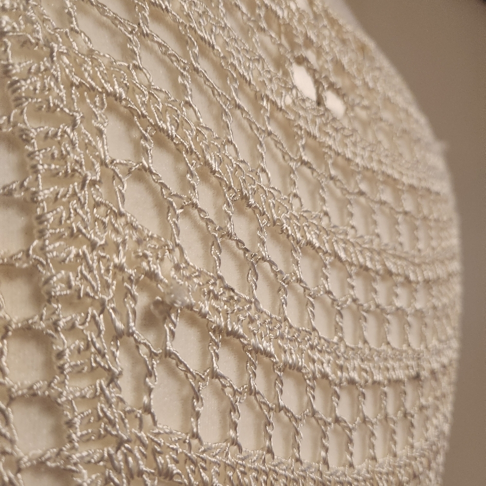 Vintage White House Black Market Medium M White Crochet Knit Tunic Top Coverup - Picture 10 of 12